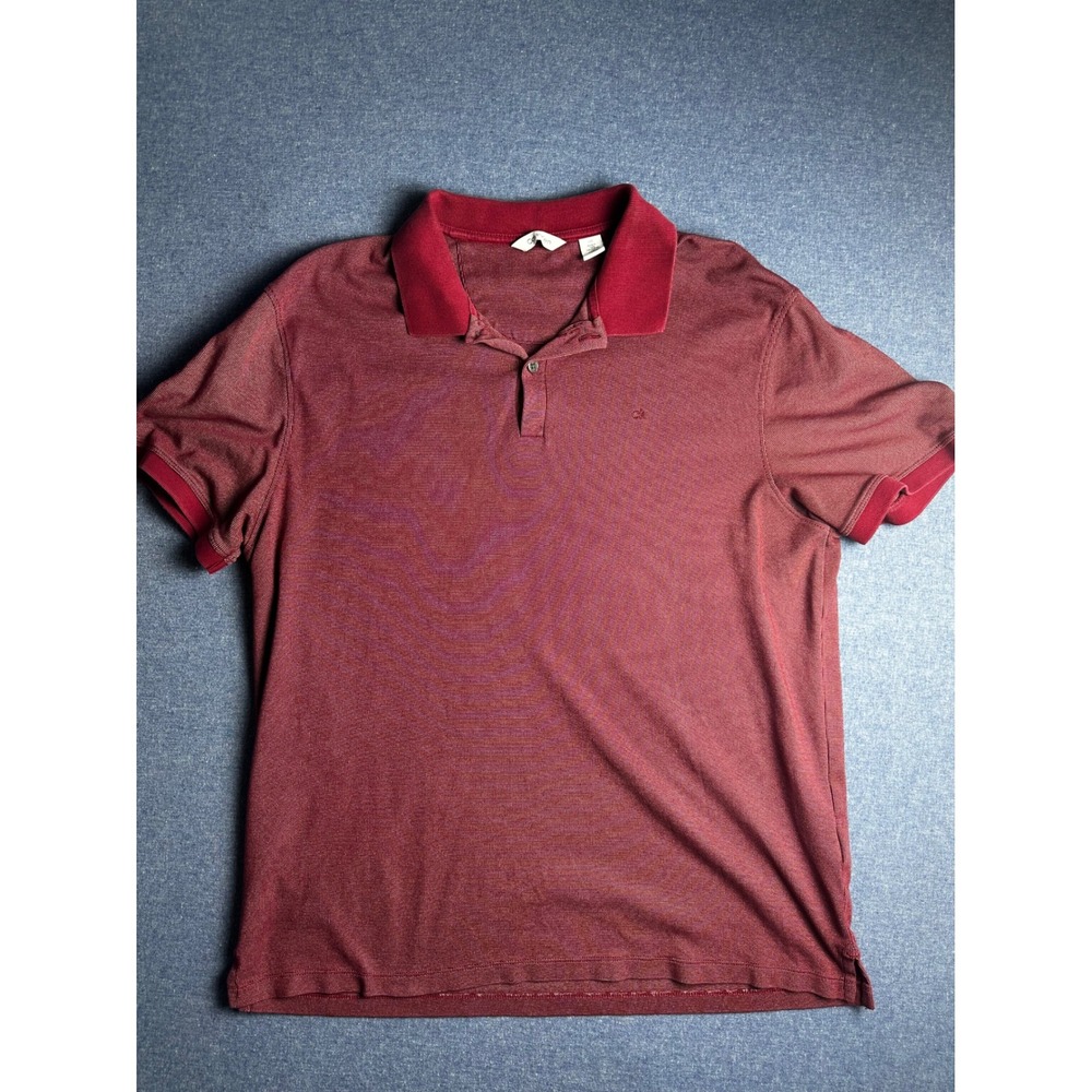 Calvin Klein Mens Burgundy Micro Stripe Short Sleeve Polo Shirt Size Large
